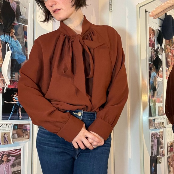 Coach Tops - COACH 70’s Pussybow Blouse in Rust, Size 12